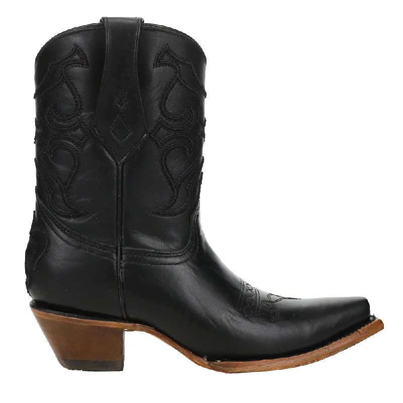 Flexible Shoes Black Embroidery Ankle Snip Toe Cowboy Booties