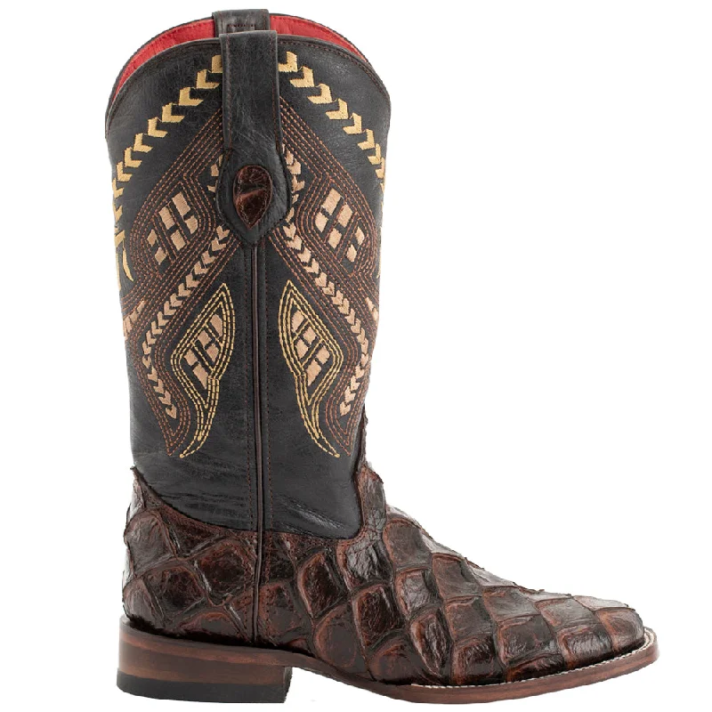 High-Quality Footwear Bronco Pirarucu Square Toe Cowboy Boots