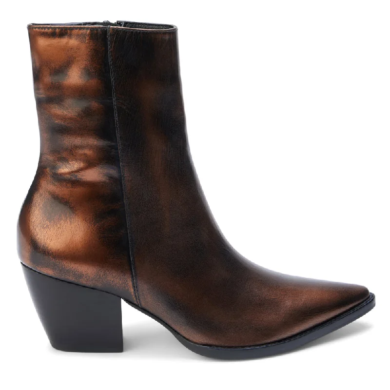 Versatile Shoes Caty Metallic Pointed Toe Zippered Booties