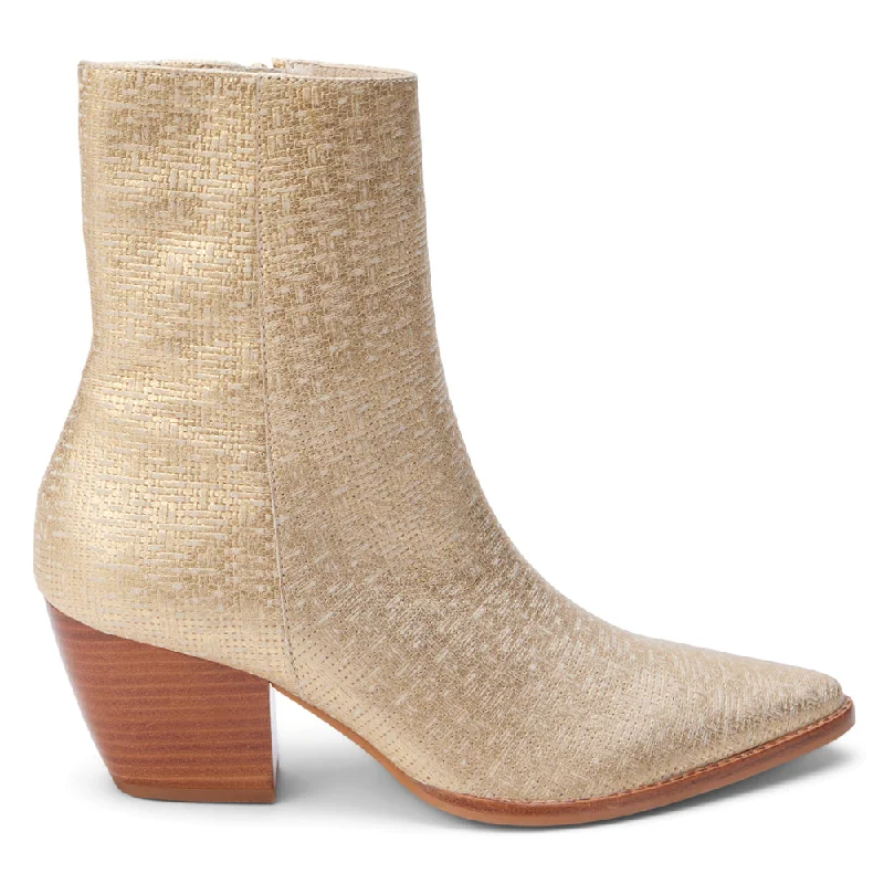 Shock Absorption Shoes Caty Metallic Pointed Toe Zippered  Booties