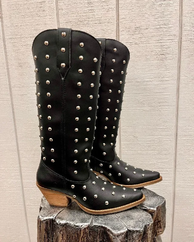 Trendy Slip-Ons Dingo Women's Broadway Bunny Black Tall Studded Snip Toe Cowgirl Boots DI155-BLK