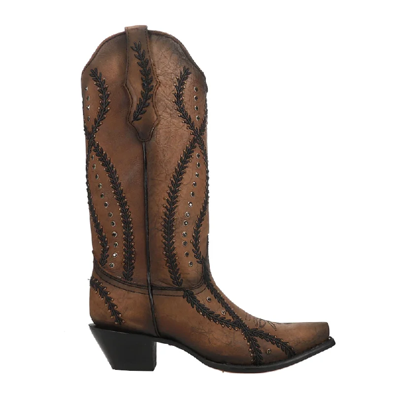 Stylish Loafers Embroidered Crystal Studded Snip Toe Cowboy Boots