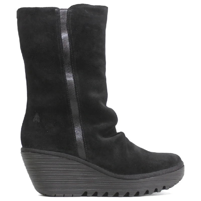Breathable Shoes YEMY408FLY Leather Women's Calf Length Wedge Boots