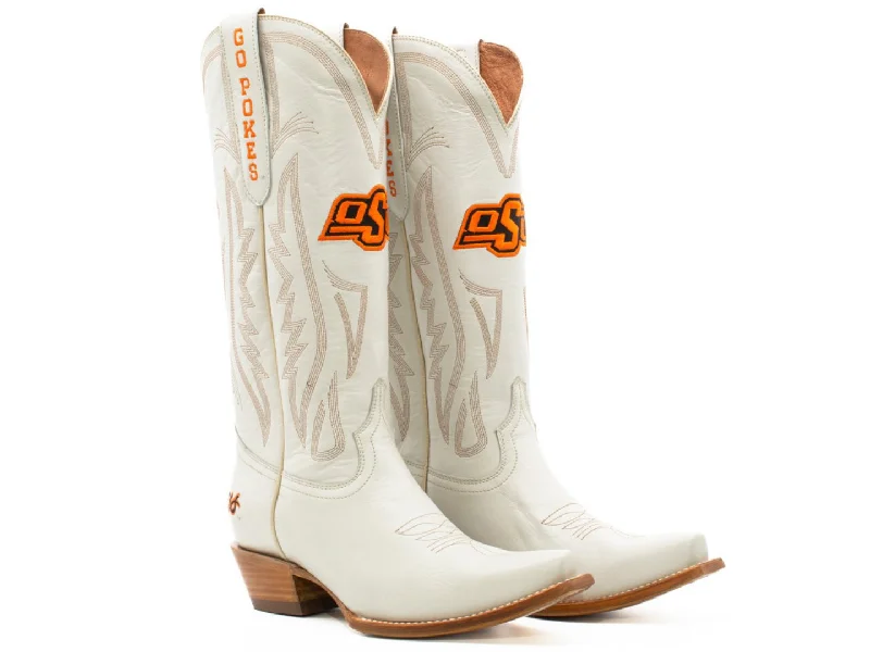 Fashion Shoes Gameday Boots: Oklahoma State University in Ivory