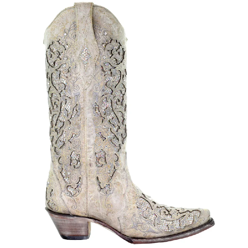 Arch Support Shoes Glitter Inlay Studded Snip Toe Cowboy Boots
