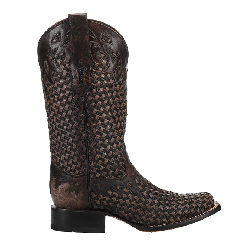 Breathable Shoes Glitter Woven Square Toe Cowboy Boots