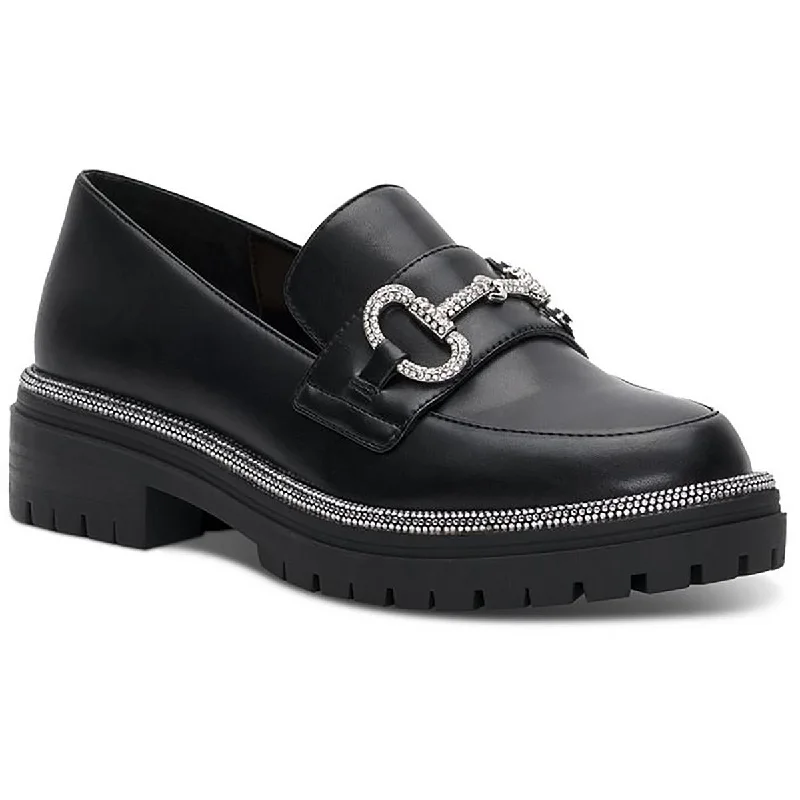 Fashion Comfort Shoes INC Womens Brinnia Rhinestone Faux Leather Loafers