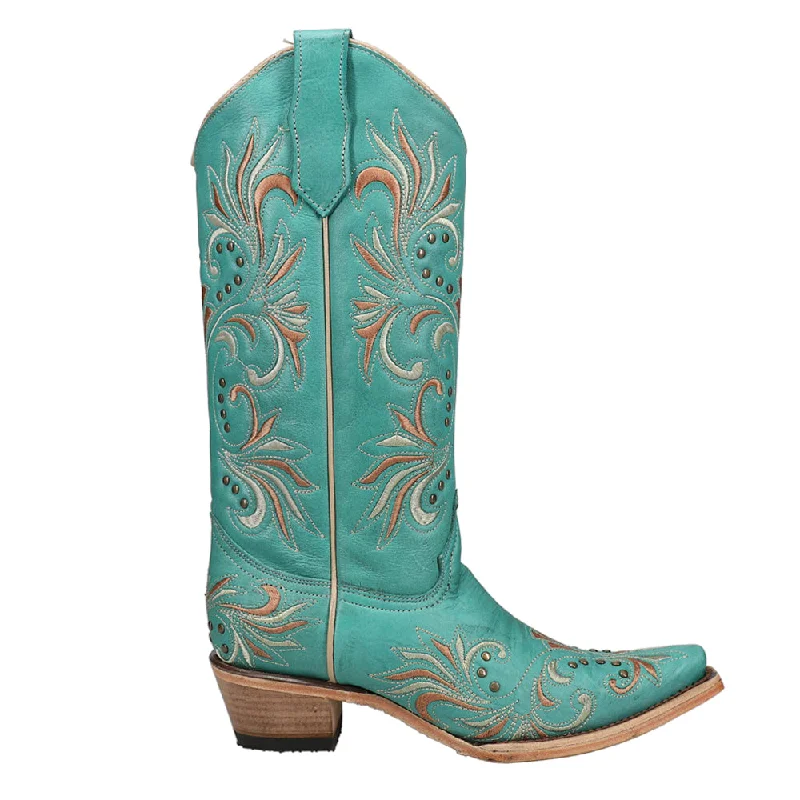 Shock Absorption Shoes Ld Embroidery Studded Snip Toe Cowboy Boots