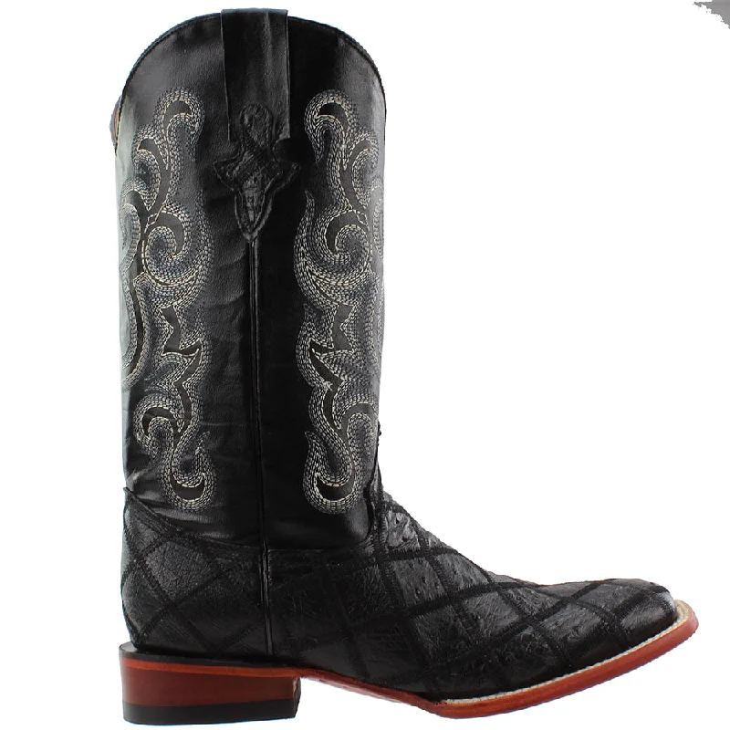 Daily Sneakers Ostrich Patchwork Square Toe Cowboy Boots
