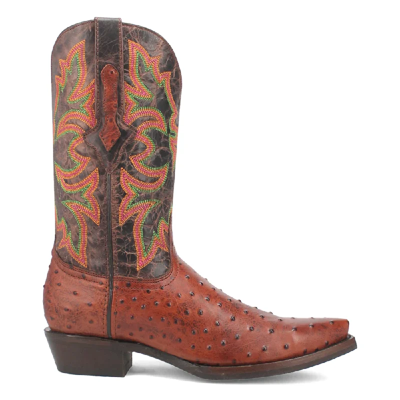 Casual Footwear Outlaw Embroidered Ostrich Print Snip Toe Cowboy Boots