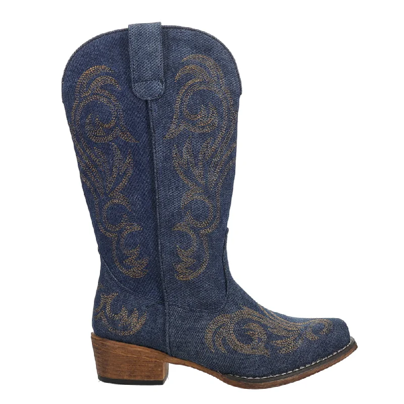 Soft Cushion Shoes Riley Denim Embroidered Snip Toe Cowboy Boots
