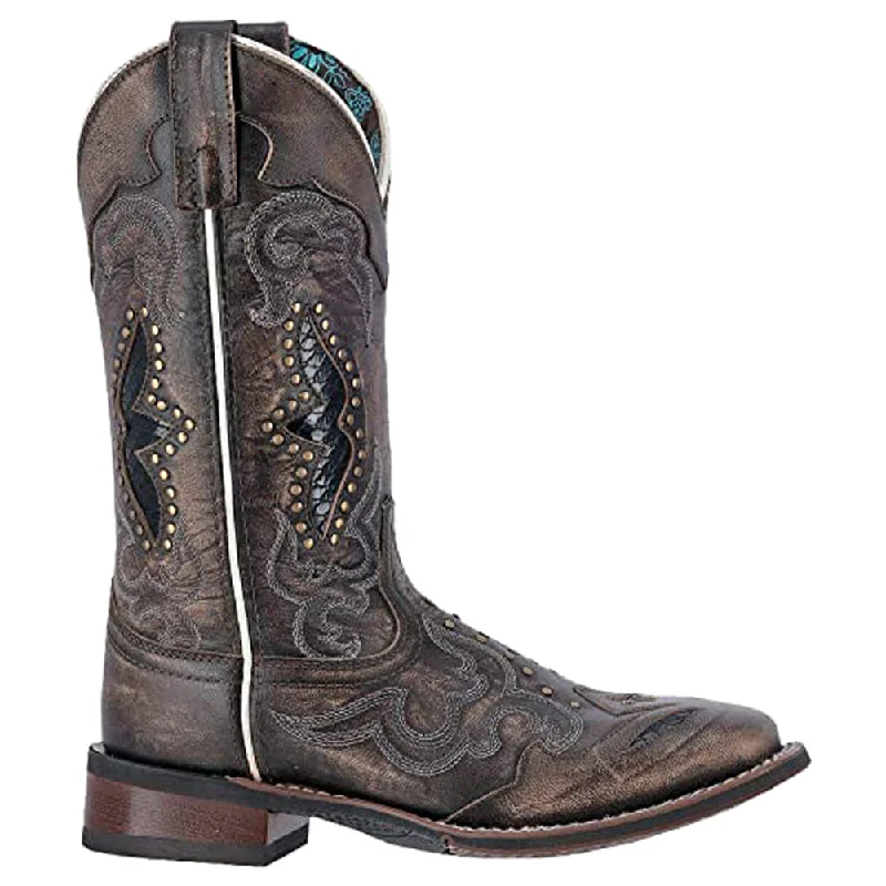 Stylish Everyday Shoes Spellbound Studded Tooled Inlay Embroidered Square Toe Cowboy Boots