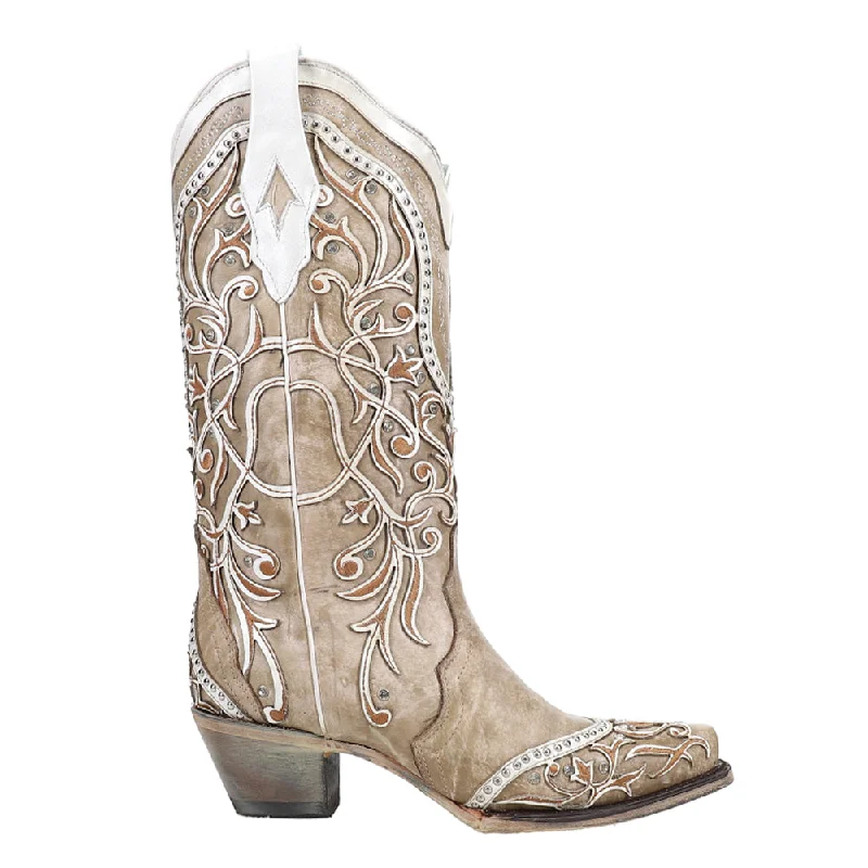 Urban Sneakers Studded Tooled-Inlay Snip Toe Cowboy Boots