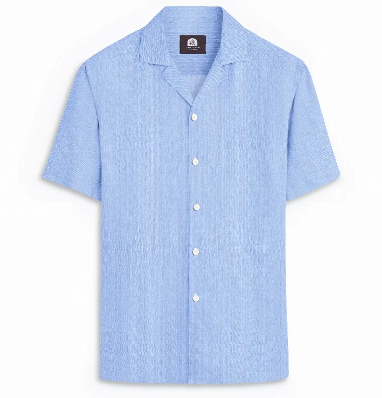 Functional Tops Camp Collar Linen Shirt in Sky Blue