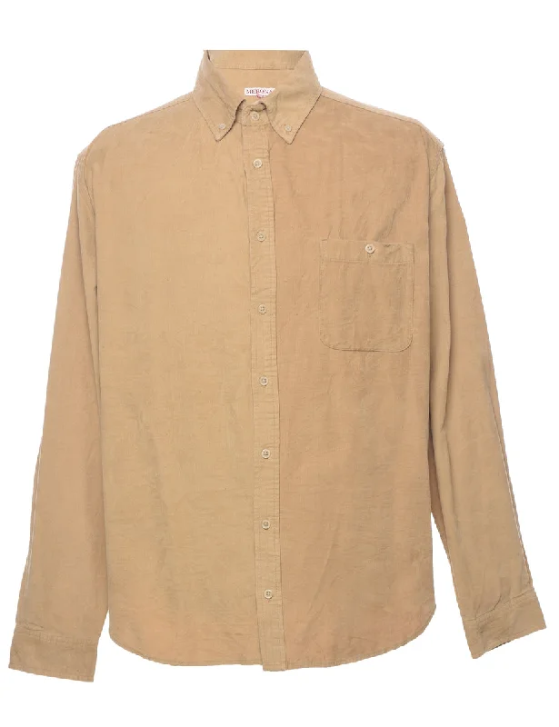 Casual Knit Tops Corduroy Light Brown Shirt - XL