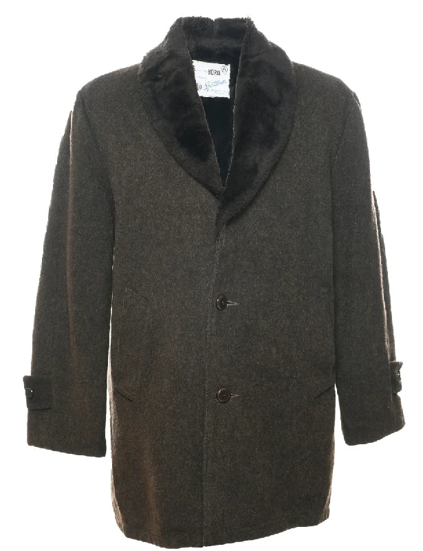 Soft Knitwear Dark Brown Wool Coat - M