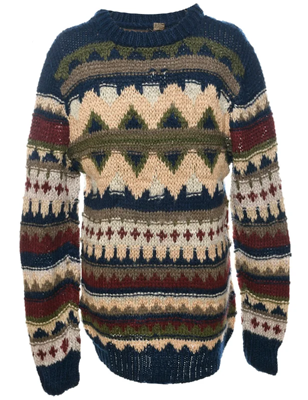 Cozy Looks Geometric Pattern Jumper - M