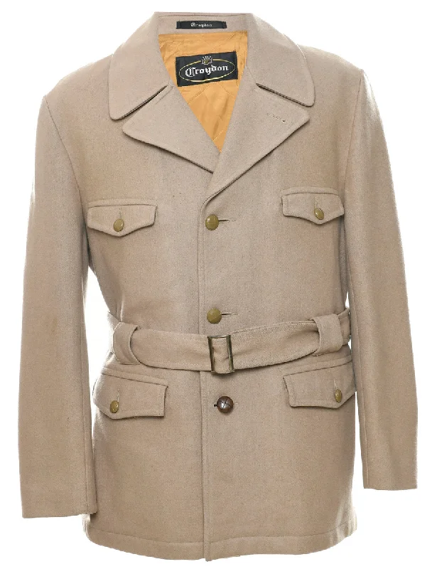 Warm Outerwear Light Brown Wool Coat - M