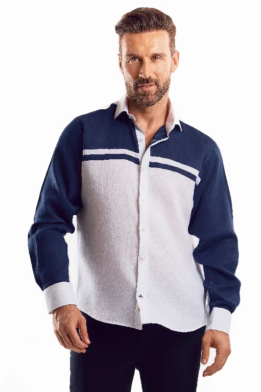 Flexible Outerwear Casual Multi Color Block Design 100% Linen Shirt Long Sleeve
