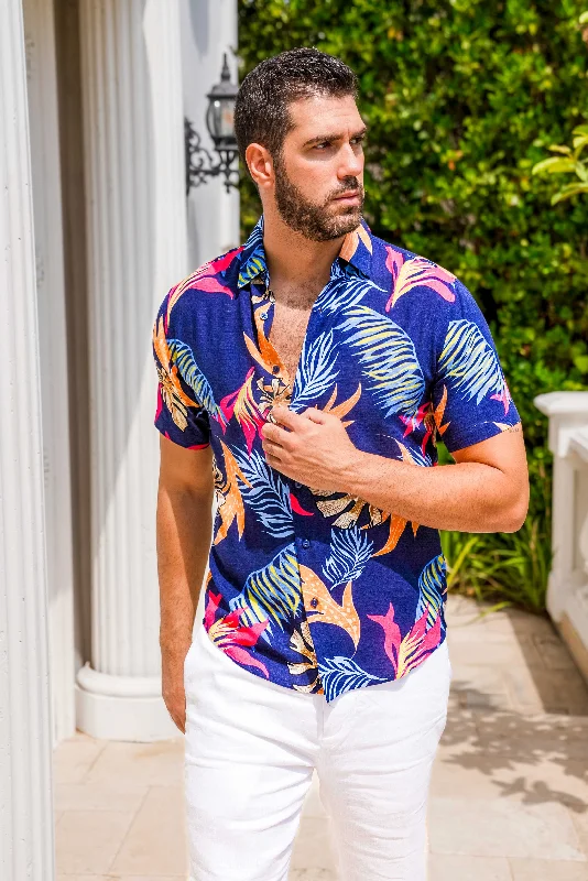 Sporty Looks Mojito Retro Print Rayon Shirt Short Sleeve