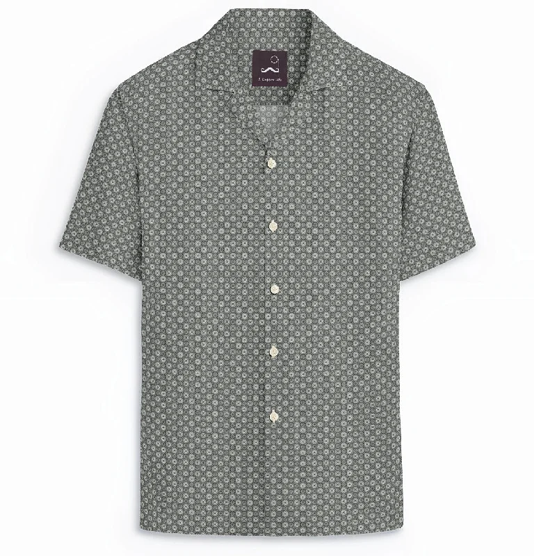Cozy T-Shirts Pure Cotton - Camp Collar - Short Sleeve - Light Gray Floral Maze