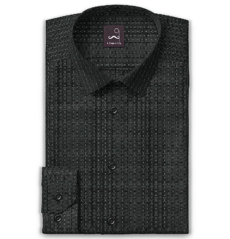 Comfortable Outfits Pure Cotton - Semi-Spread Collar - Long Sleeve - Black Maze