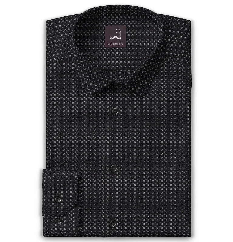 Street-Friendly Wear Pure Cotton - Semi-Spread Collar - Long Sleeve - Black Nebula