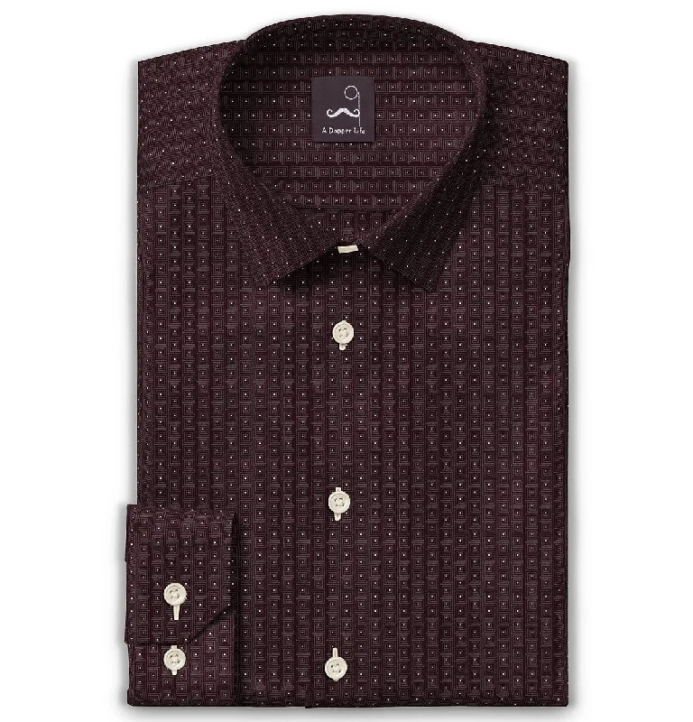 Smart Looks Pure Cotton - Semi-Spread Collar - Long Sleeve - Burgundy Maze