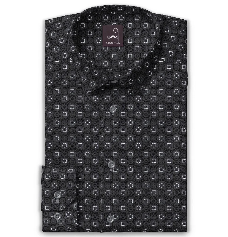Casual Sweaters Pure Cotton - Semi-Spread Collar - Long Sleeve - Dark Gray Floral Maze