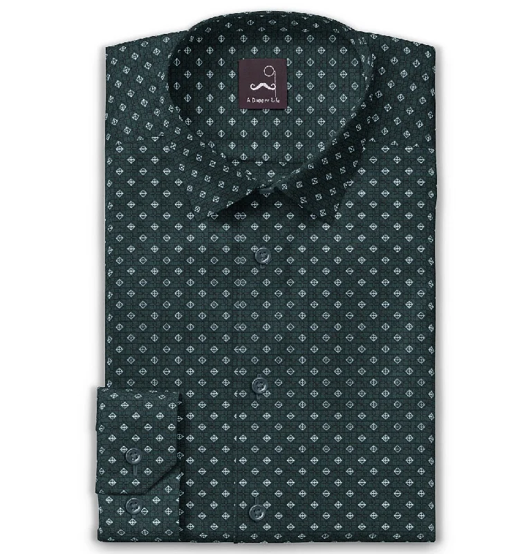 Relaxed Activewear Pure Cotton - Semi-Spread Collar - Long Sleeve - Forest Green Prism