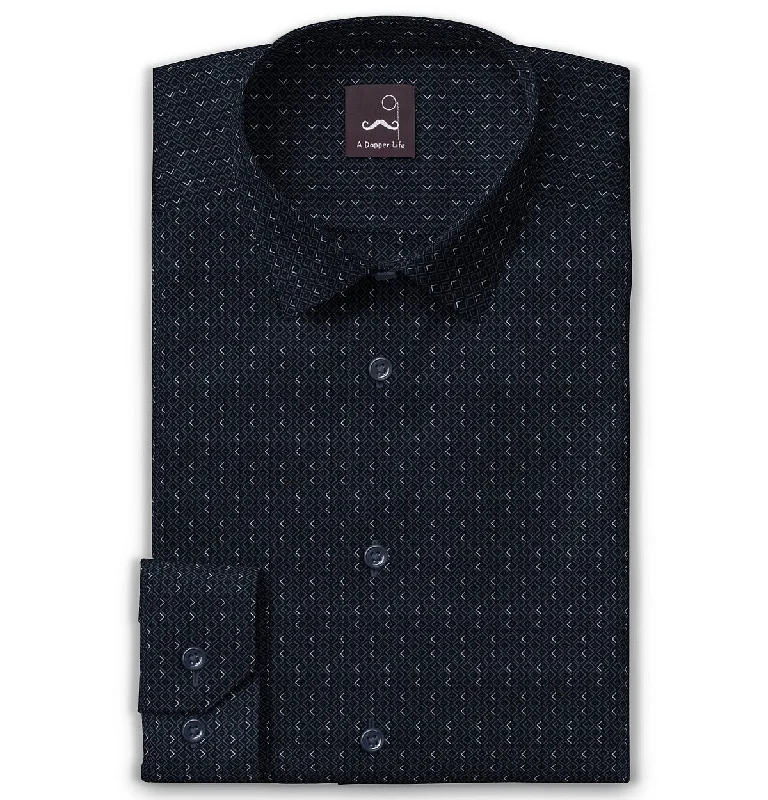 Athletic Gear Pure Cotton - Semi-Spread Collar - Long Sleeve - Navy Diamond Lattice