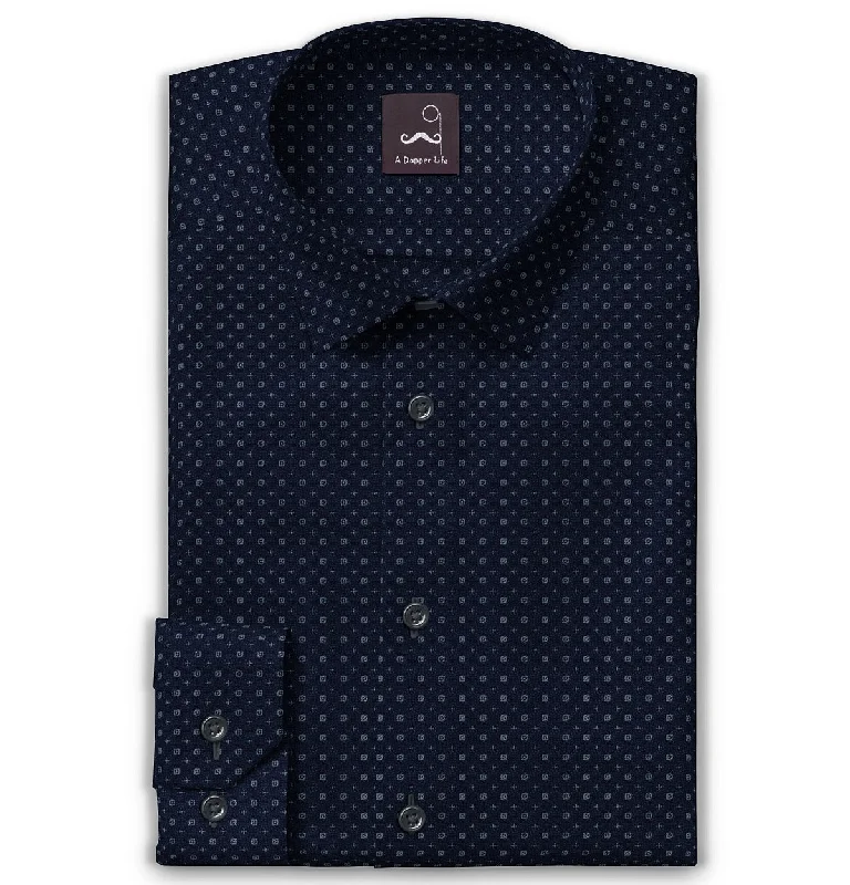Versatile Knitwear Pure Cotton - Semi-Spread Collar - Long Sleeve - Navy Nebula