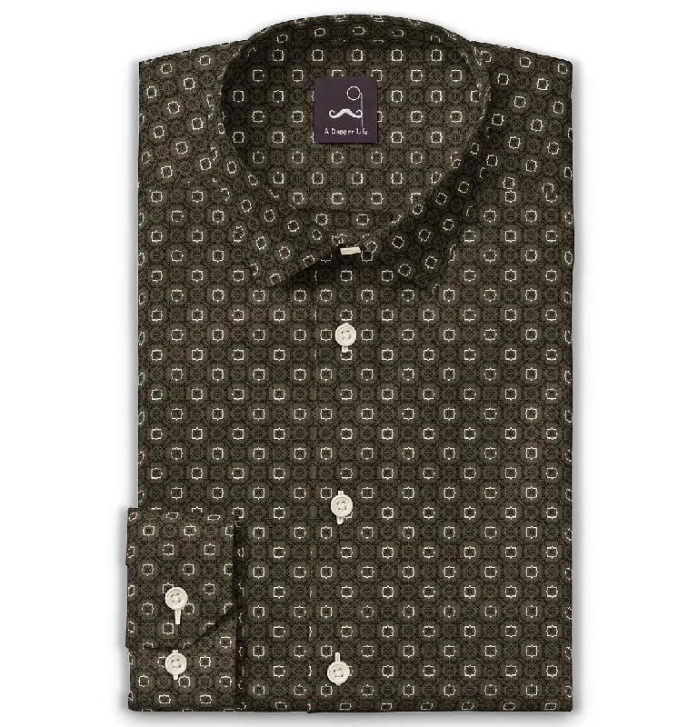 Comfortable Layers Pure Cotton - Semi-Spread Collar - Long Sleeve - Olive Floral Maze Comfortable Layers Pure Cotton - Semi-Spread Collar - Long Sleeve - Olive Floral Maze