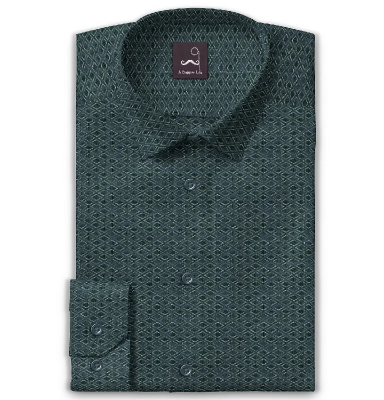 Warm Outerwear Pure Cotton - Semi-Spread Collar - Long Sleeve - Teal Frame