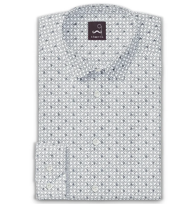 Effortless Gear Pure Cotton - Semi-Spread Collar - Long Sleeve - White Leaf Mesh