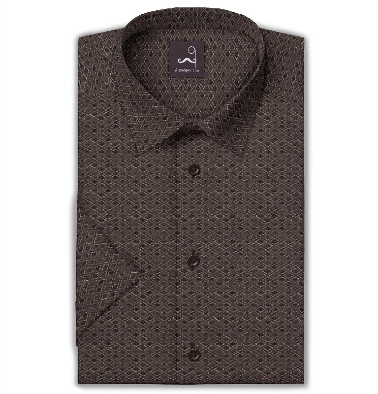 Easy Pants Pure Cotton - Semi-Spread Collar - Short Sleeve - Espresso Frame