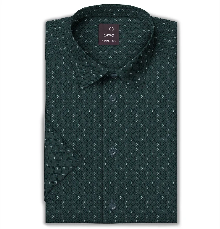 Relaxed Streetwear Pure Cotton - Semi-Spread Collar - Short Sleeve - Green Diamond Lattice Relaxed Streetwear Pure Cotton - Semi-Spread Collar - Short Sleeve - Green Diamond Lattice