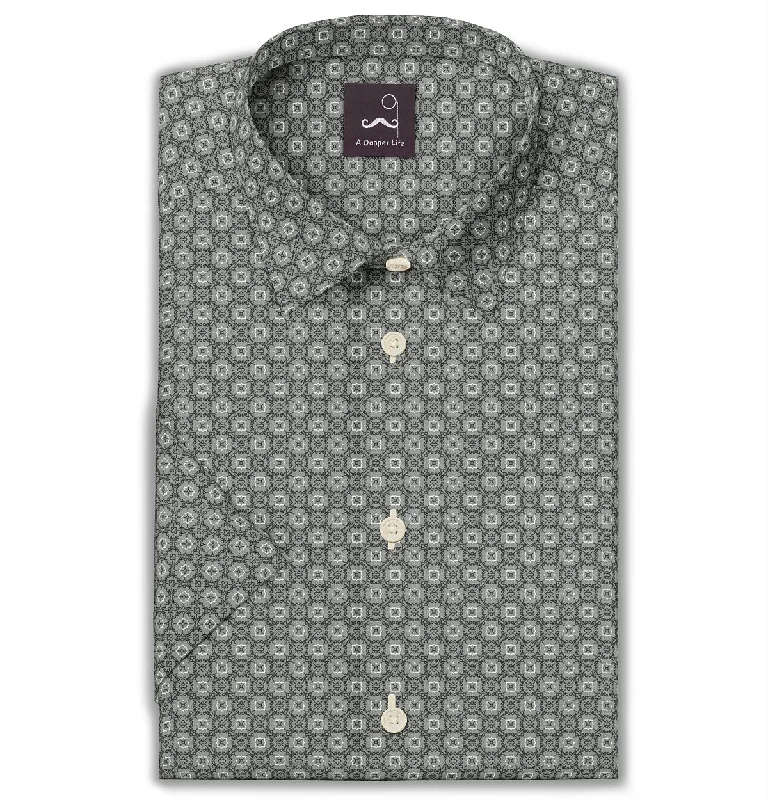 Sporty Jackets Pure Cotton - Semi-Spread Collar - Short Sleeve - Light Gray Floral Maze Sporty Jackets Pure Cotton - Semi-Spread Collar - Short Sleeve - Light Gray Floral Maze