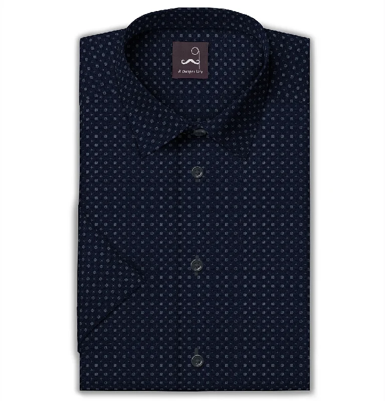 Cozy Pants Pure Cotton - Semi-Spread Collar - Short Sleeve - Navy Nebula