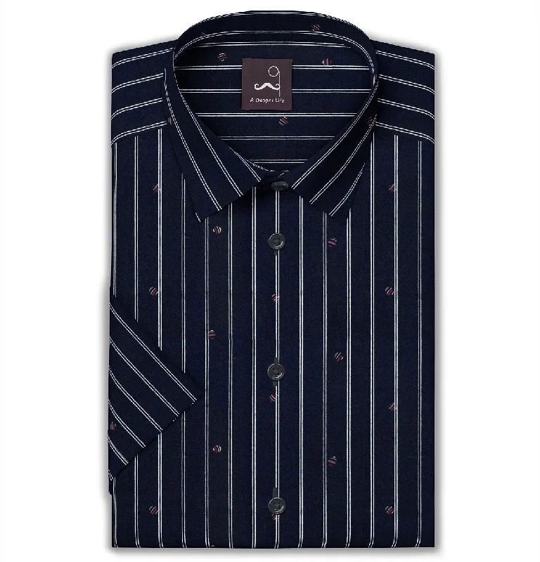 Stylish Shoes Pure Cotton - Semi-Spread Collar - Short Sleeve - Ocean Accents